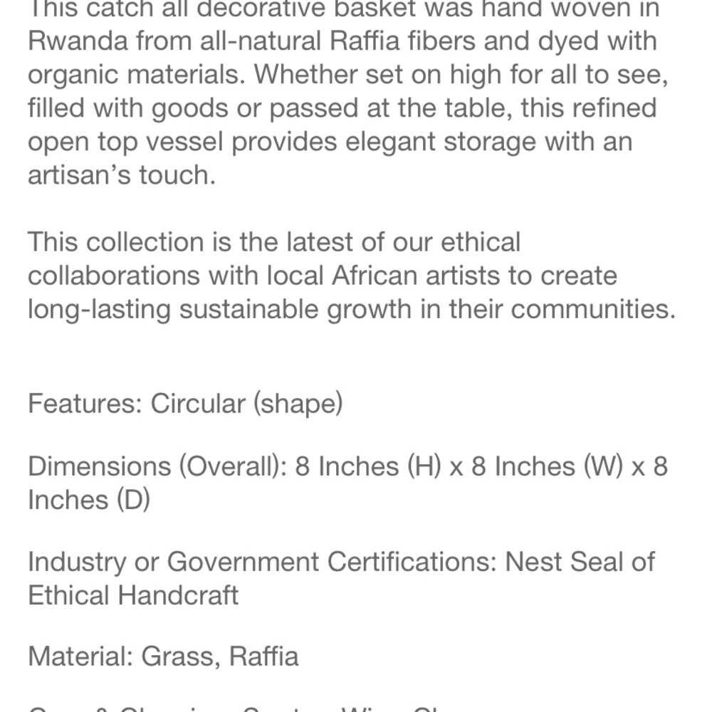 THRESHOLD ALL ACROSS AFRICA NEW organic raffia basket with handles -rust - Picture 2 of 2